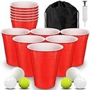 Giant Yard Pong Game Set Durable Giant Cups with Inflatable Pong Balls Pump and Carrying Bag Giant Pong Set for Indoor and Outdoor Lawn, Beach, Camping or Backyard (Red)