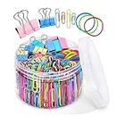 Binder Clips Paper Clips Colored Office Clips Set Foldback Clips Assorted Sizes 15mm 19mm 25mm 250 Pcs Office Supplies Set with Paper Clamps Paperclips Rubber Bands Metal Binder Clips for Home Office