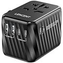 LENCENT Universal Travel Adapter, International AC Plug Power Adaptor with 5.6A 3 USB C 2 USB A Ports Wall Charger Worldwide Travel Essentials for AU to US EU UK Ireland Bali(Type C/G/A/I) Black