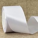 TONIFUL 2 Inch x 25 Yards Wide White Satin Ribbon Solid Fabric Ribbons Roll for Crafts Chair Sash Valentine's Day Gift Wrapping Invitation Cards Floral Hair Bows Sewing Party Wedding Car Decoration