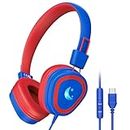 Kids Headphones for School, USB Type C Kids Headphone with Microphone, Wired Boys Girls Headphones with Safe Limiter 85dB/95dB, Foldable Over Ear Headphones for School/iPad/Tablets/Travel-Red