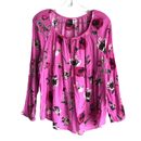 Old Navy Women's Boho Top Blouse Size XL Pink Floral 100% Rayon Long Sleeve