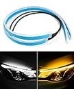 A4S AUTOMOTIVE & ACCESSORIES Set Of 2 Sequential Flow Universal Ultra-Fine 60Cm Drl|Daytime Running Light|Flexible|Soft|Tube Guide Car Led Strip|White And Yellow Color|