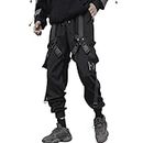 XYXIONGMAO Techwear Cyberpunk-Kleidung für Herren, Hip-Hop-Hose, schwarz, Streetwear, Gothic, Sweathose, taktische Cargohose für Herren, Schwarz, Klein