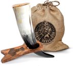 Norse Tradesman Genuine 20" Ox-Horn Viking Drinking Horn with Solid Wood Stand