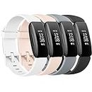 AMCC [4 Pack] Straps compatible with Fitbit Inspire 2 Strap, Soft Silicone Sport Replacement Wristband for Women Men (Black+Grey+Pink sand+White)