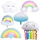 Party Propz Rainbow Theme Birthday Supplies Foil Balloons - Pack of 6 Pcs | Big Size Rainbow Balloons |Rainbow Theme Birthday Decoration Items For Kids | Cloud Balloons for Decoration