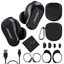 Bose QuietComfort Earbuds II Bundle with Protective Silicone Carrying Case and Cloth - Active Wireless Noise Cancelling in-Ear Bluetooth Headphones with Personalized Sound, Bose Earbuds 2 (Black)
