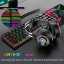 TKL 60% Mechanical Gaming Keyboard Mouse and Headset Combo Wired RGB for PC PS4
