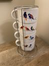 Pier 1 Imports Set Of 4 Stacked Cups Colorful Birds Coffee Tea 
