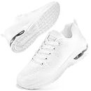 Judxsious Women's Athletic Sneakers Comfortable Walking Sport Breathable Running Air Cushion Casual Tennis Gym Shoes White