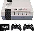 Console de jeu vidéo rétro sans fil Super Console X Cube 256 Go, 50+ émulateurs intégrés et 50 000 jeux, sortie TV HD/AV 4K, boîte de jeu à double contrôleur avec 2 manettes de jeu pour PSP/PS1/NES/DC