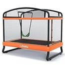 CalmMax 6FT Kids Trampoline with Horizontal Bar and Swing, Rectangle Toddler Trampoline with Enclosure Safety Net, ASTM Approved- Outdoor/Indoor Trampoline for Kids, Toddlers & Baby Orange