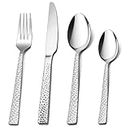 Herogo 16 Piece Cutlery Set, Stainless Steel Flatware Silverware Set for 4 People, Hammered Knife Fork Spoon for Home Hotel Restaurant, Mirror Polished & Dishwasher Safe
