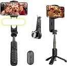 Gimbal Stabilizer for Smartphone, Selfie Stick with LED Light, 360° Automatic Rotation Gimbal Stabilizer with Bluetooth Remote, 6-Step Telescopic Tripod, Lightweight Foldable Selfie Stick Stand