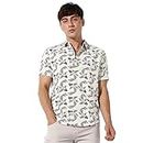 Campus Sutra Men's White Fish Print Button Up Regular Fit Shirt for Casual Wear | Heavy Rayon Spread Collar Shirt Crafted with Regular Sleeve & Comfort Fit for Everyday Wear