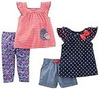 Simple Joys by Carter's 4-Piece Playwear Infant-and-Toddler-Shorts-Clothing-Sets, Fleuri/Oiseau/Points/Rayures, 3-6 Mois Bébé Fille