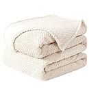 sourcing map Flannel Bed Blanket Queen Size Soft Warm Fleece Blanket Mesh Pattern Fuzzy Plush Lightweight Decorative Solid Blankets All Seasons for Bed, 78" x 90" (200 x 230cm), Beige