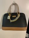 Joy & Iman Pebbled Leather Black & Brown Satchel Handbag Purse