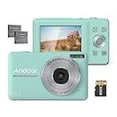 Andoer Digital Camera with SD Card 32GB 2pcs Rechargeable Batteries 1080P 44M HD 16X Digital Zoom Anti-shake Auto Focus 2.5 IPS Screen Smile LCD Screen for Kids Children Holiday