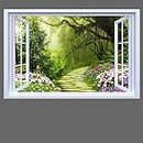 Impresión de la naturaleza en lienzo. Cuadros de paisaje de ventana falsa de mariposa de bosque de sol. Cuadro de arte de pared de lienzo para decoración del hogar 50x75cm (20x30in) sin marco