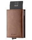Credit Card Holder Genuine Leather Bifold Pop up Wallet with Banknote Compartment, ID Window & Coin Pocket (Brown)