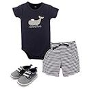 HUDSON BABY Unisex Baby Cotton Bodysuit, Shorts and Shoe Set, Sailor Whale, 0-3 Months