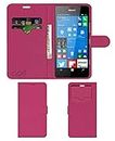 ACM Leather Window Flip Wallet Front & Back Case Compatible with Microsoft Lumia 950 Mobile Cover Pink