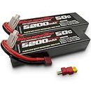 RoaringTop 7.4V 50C 5200mAh 2S RC Lipo Battery with Deans Connector and XT60 Connector for RC Car Truck Truggy Boat(2 Packs)