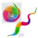 10 Pcs Rainbow Color Magic Fuzzy Worms with Wiggle Eye, Trick Toy, Pet Toy with Invisible String for Pets,Cats,Puppy,Kids,Party Favors,Festival