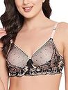 Clovia Women's Powernet Printed Padded Full Cup Wire Free Bridal Bra (BR2136P22_Light Pink_32C)