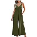 Generic Best of Deals Today on Clearance Deals of the Day Clearance Summer Sleeveless Jumpsuits for Women 2056 Fashion Adjustable Spaghetti Strap Wide Leg Rompers Casual Jumpsuit with Pockets