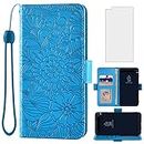 Compatible with LG V10 Wallet Case and Tempered Glass Screen Protector Card Holder Stand Credit ID Slot Magnetic Leather Flip Cell Accessories Phone Cover for LGV10 LG10 V 10 ThinQ Women Men Blue