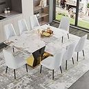 gopop Glass Dining Table Set for 8,Modern Dining Table Set,71'' Large Glass Dinner Table with 8 PU Leather Chairs,Marble Texture Kitchen & Dining Room Sets,Gold Dinner Table Ideal for Kitchen