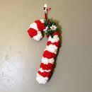 Hecho a mano Navidad Caramelo Caña Crochet Hilo Pared Decoración MCM Vintage ¡GRANDE 2 pies!