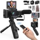 デジタルカメラ 三脚 リモコン充電ハンドル付き Vlogカメラ 4K 48