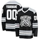 Custom Name Team Logo Number Black White-Silver Hockey Jersey, Customized Personalized Team Name Number V-Neck Sports Hockey Jersey for Men Women Youth