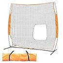 ORIENGEAR Portable Softball Pitcher Protection, Pitch Thru Softball Protection Screen, Baseball and Softball Practice Hitting and Pitching Net, with Steel Frame Polyester Net and Carry Bag, 7’ x 7’