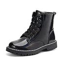 firelli Kids Ankle Boots Boys Girls Side Zipper Lace Up Work Boots Combat Boots (6 CA,Black)