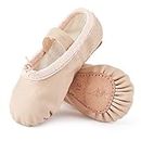 Chaussures de Danse Cuir Demi Pointe Pantoufle de Ballet Ballerine Chausson de Gymnastique pour Enfants et Femme Beige 27