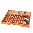 Kitchen Drawer Organizer - Utensil Organizer - Bamboo Silverware Organizer - Expandable Utensil Holder and Cutlery Tray with Divider and Removable Knife Block | 17” Long, Adjustable from 13” to 22.2”