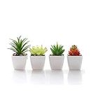 Veryhome Faux Plantes Succulentes Artificielle en Pot en Mini Carré Blanc Pots pour Home Garden Decor Vert (Pot de Fleur en Plastique 4pièces)