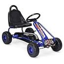 GYMAX Kids Pedal Go Kart with Adjustable Seat, Braking System, Non-slip Wheels, Ride On Car Toy for Children, Girls and Boys Indoor Outdoor (Blue)