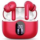 Bluetooth Kopfhörer, Kabellos Bluetooth 5.3 Sport In Ear, mit 4 Mikrofon, 40 std Spielzeit, LED-Anzeige, ENC Lärmreduzierung, HiFi Stereo Ohrhörer für Arbeit und Studium,Rot Earbuds