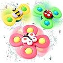 Wembley Baby Products Bath Toys 3 PCS Insect Suction Cup Spinner Toy for Baby Boys Girls Pop up Toy Waterproof Suction Cup Spinning Top Rotating Montessori Learning Toy Sticks to Smooth Surface
