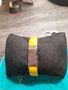 Rustic Cuff Jordan Silver Enamel /Yellow Bangle Bracelet W/storage bag