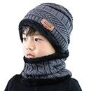 New Vastra Lok - Boy's & Girl's Fleece Outdoor Sports Hedging Hat Scarf Warm Cap Ski Equipment Scarf Set (Grey, 8-10 Years)