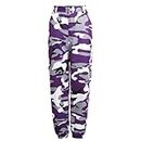 Generic Camo Cargo Pants for Women High Waisted Casual Military Army Cargo Combat Work Pants Fashion Y2K Jogger Hiking Trousers, Purple, Medium