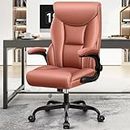 HeroSet Office Chair Leather, Big and Tall Ergonomic Desk Chair Executive Office Chair, Comfy PU Leather Home Desk Chair, High Back Swivel Computer Desk Chairs with Rocking Function (Matte Brown)