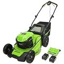 Greenworks 2 x 24V (48V) 20" Brushless Push Mower, (2) 4Ah USB Batteries and 4A Dual Port Charger, Green, MO48L4210